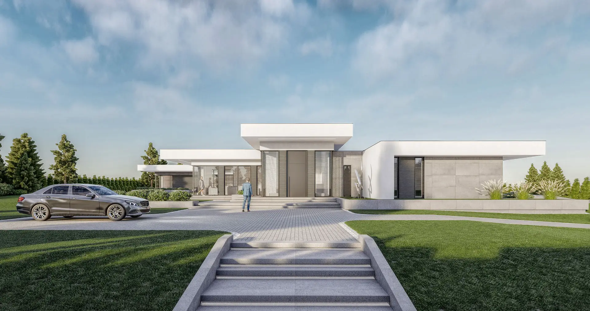 Projekt parterowej rezydencji za miastem