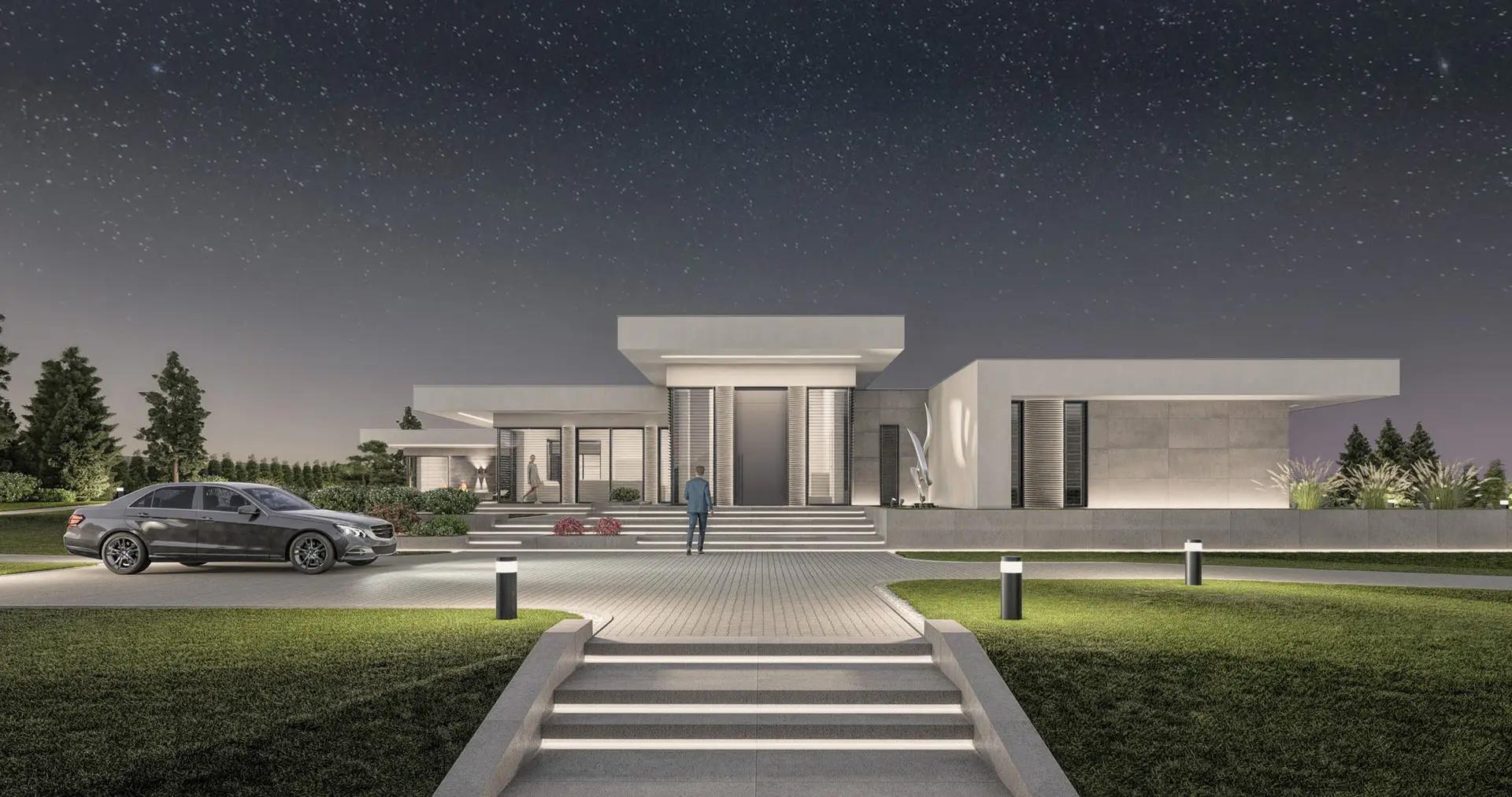 Projekt parterowej rezydencji za miastem