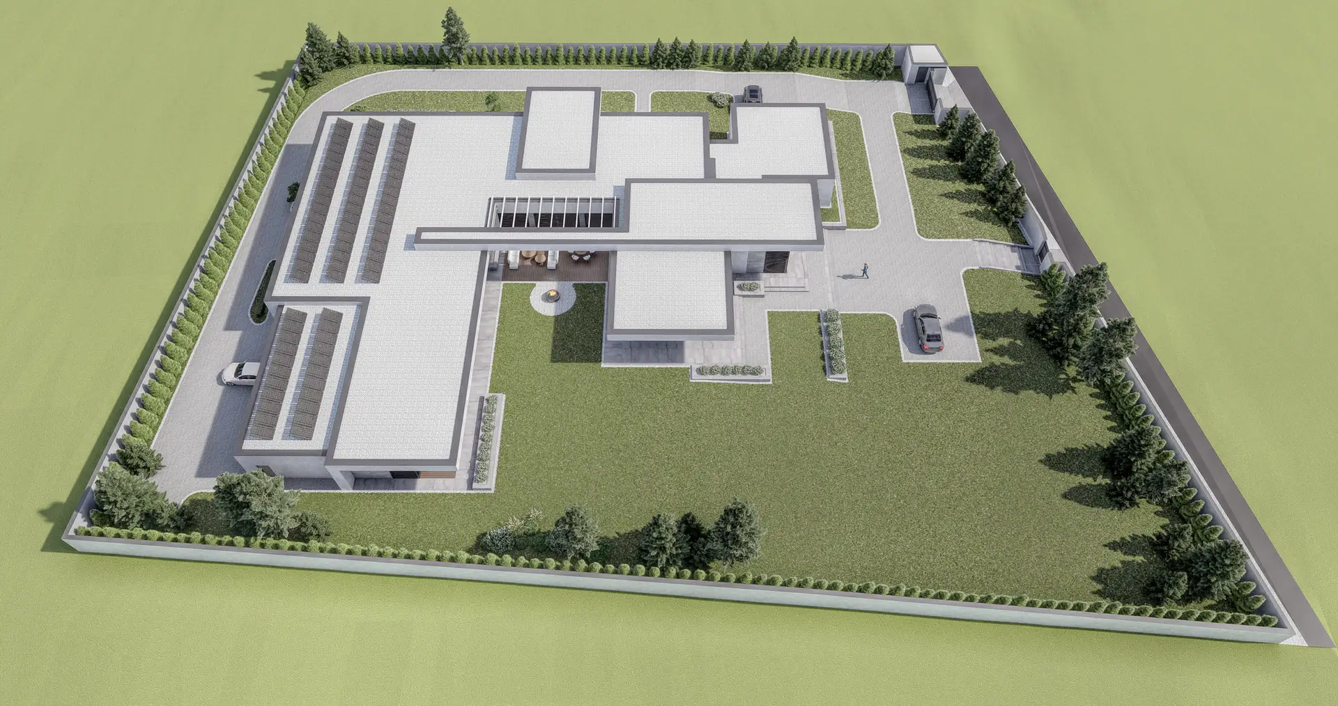 Projekt parterowej rezydencji za miastem